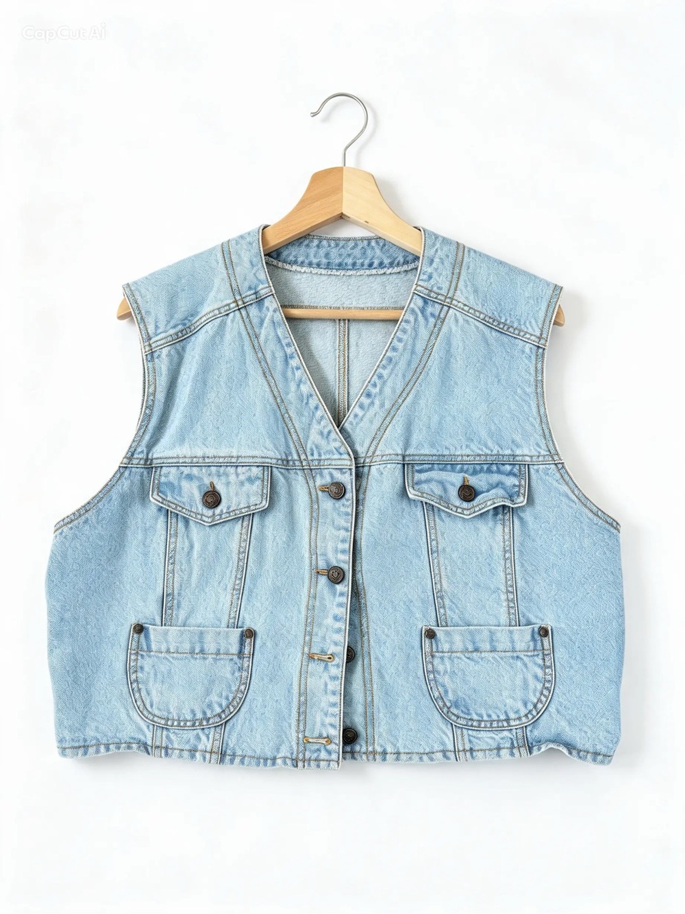 Vintage 90s Seasons Sportswear Light Wash Cropped Denim Vest XL